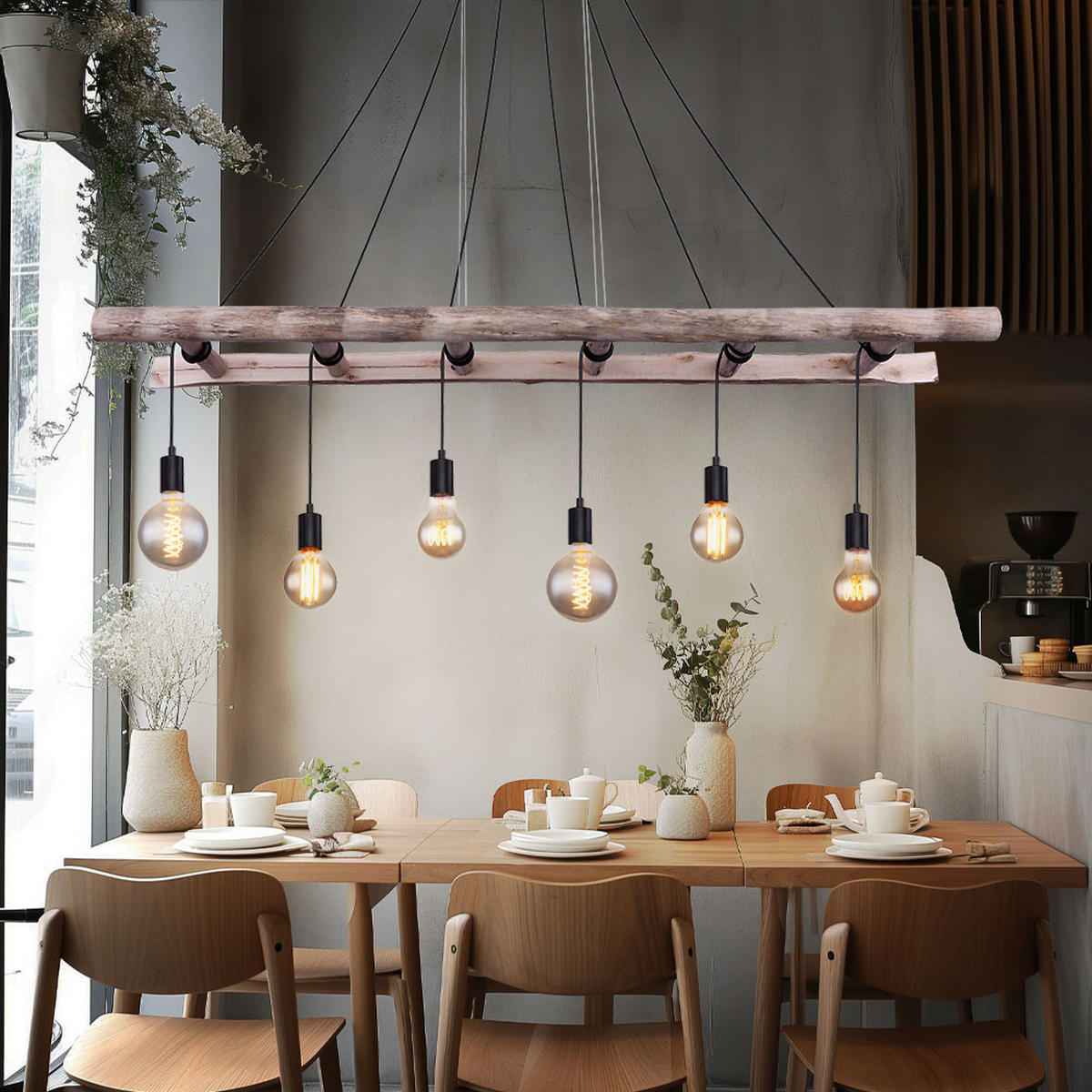 HÄNGELEUCHTE IRMGARD Schwarz Natur - Schwarz, Holz (160/30/192cm) - Globo Lighting