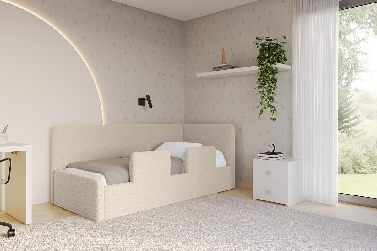 EINZELLBETT Jugendbett mit Bettkasten, Links - NORY 80x200 Dunkelbeige - Cappuccino, Holzwerkstoff/Textil (80/200cm) - ALTDECOR