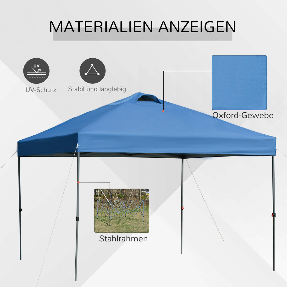 PAVILLON ca. 3x 3m - Blau, Kunststoff (295/264/295cm) - Outsunny