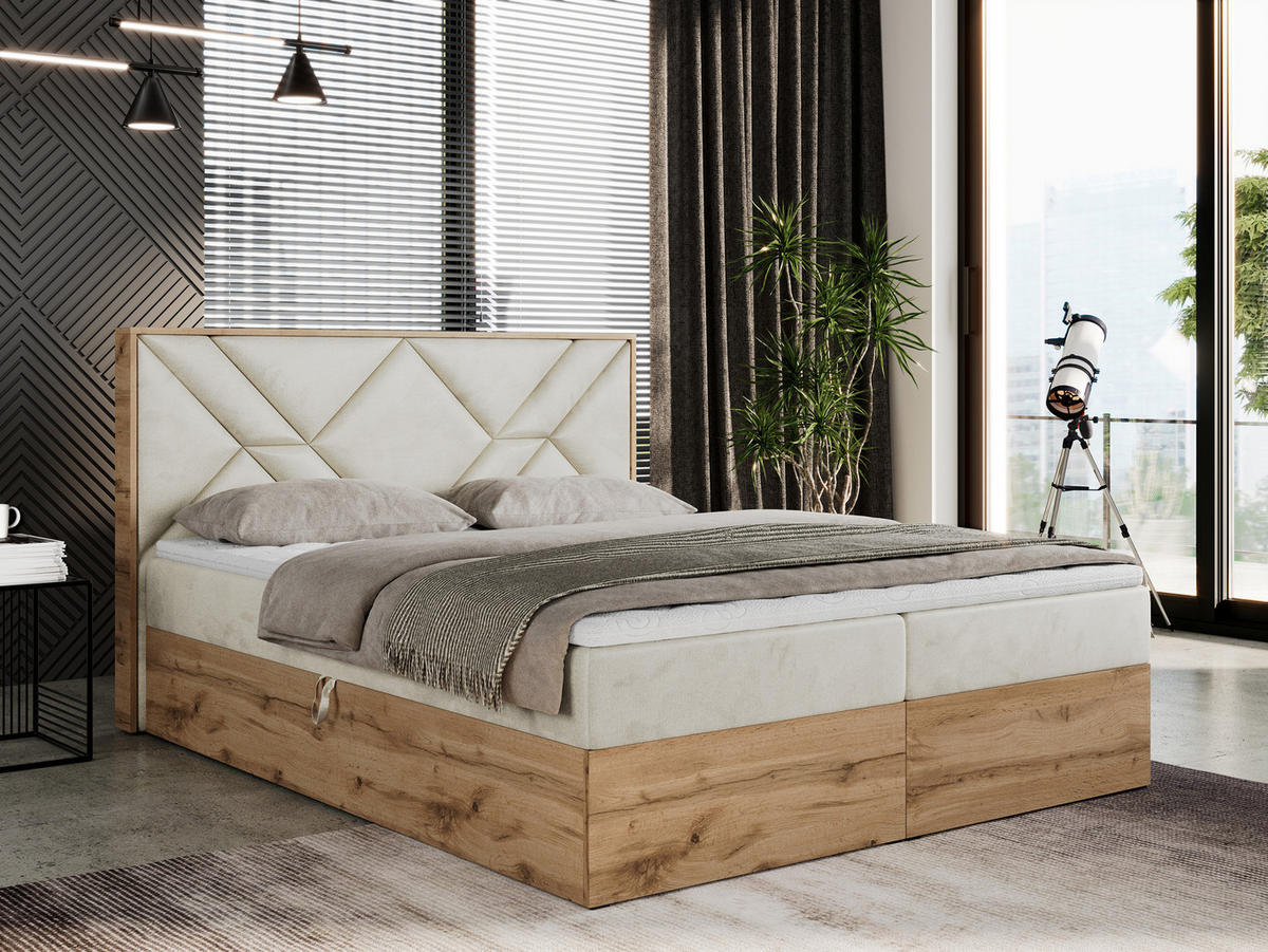 BOXBETT GUNAR - 180/200 Beige Velvet - H3 - Beige, Holz/Textil (180/200cm) - MKS