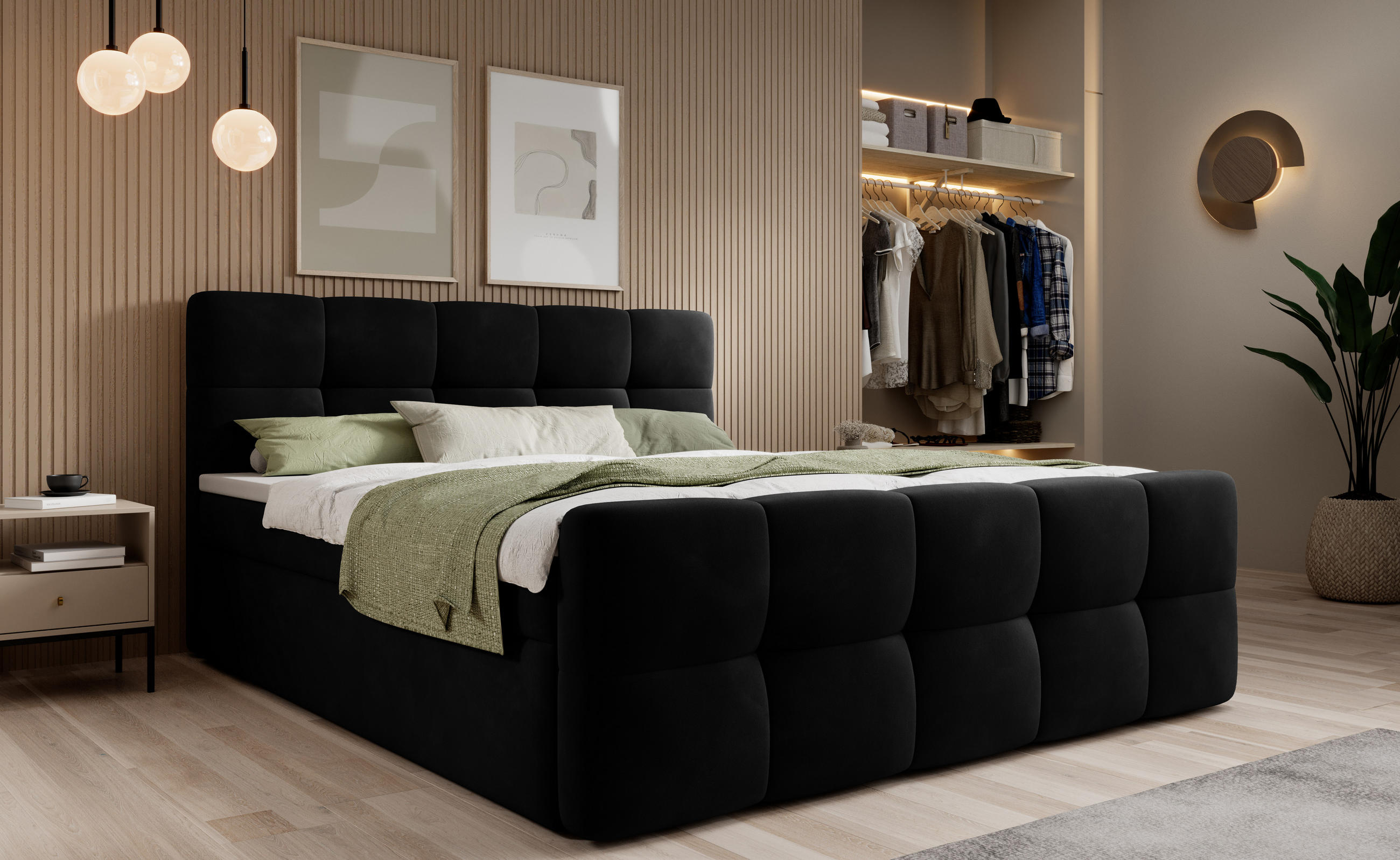 BOXBETT Modena 3 schwarz 200/200 cm mit Bettkasten - Schwarz, Textil (200/200cm) - wonello