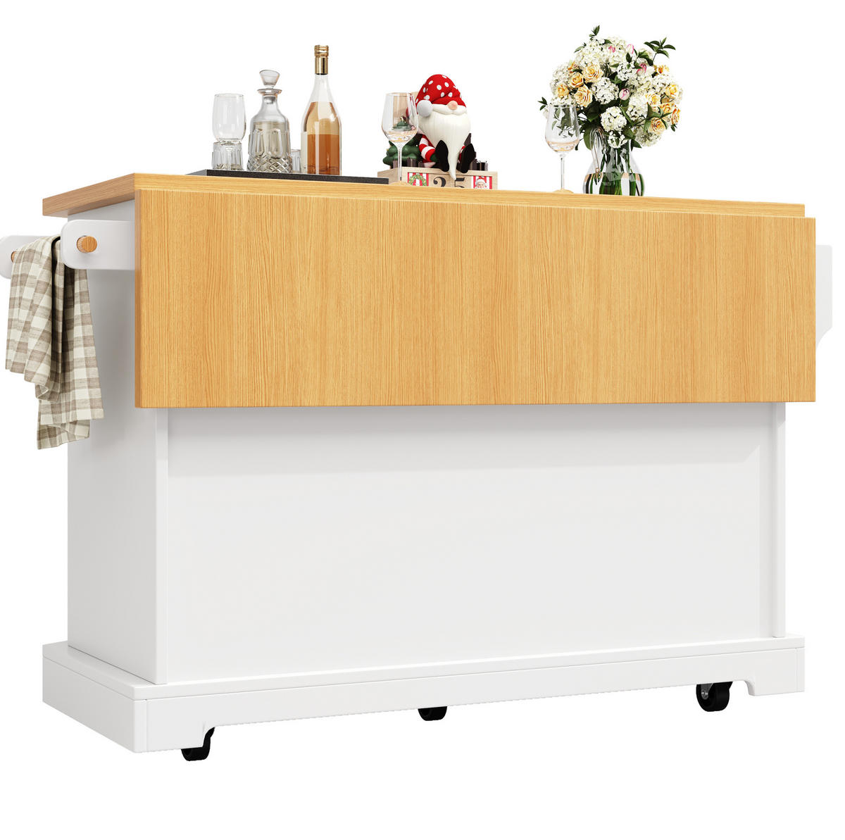 KÜCHENINSEL 120/45(75)/91 cm rollbar mit 2 Türen, 6 Schubladen und MDF/Metall, Weiß - Weiß, Holzwerkstoff (120/91/45cm) - Redom
