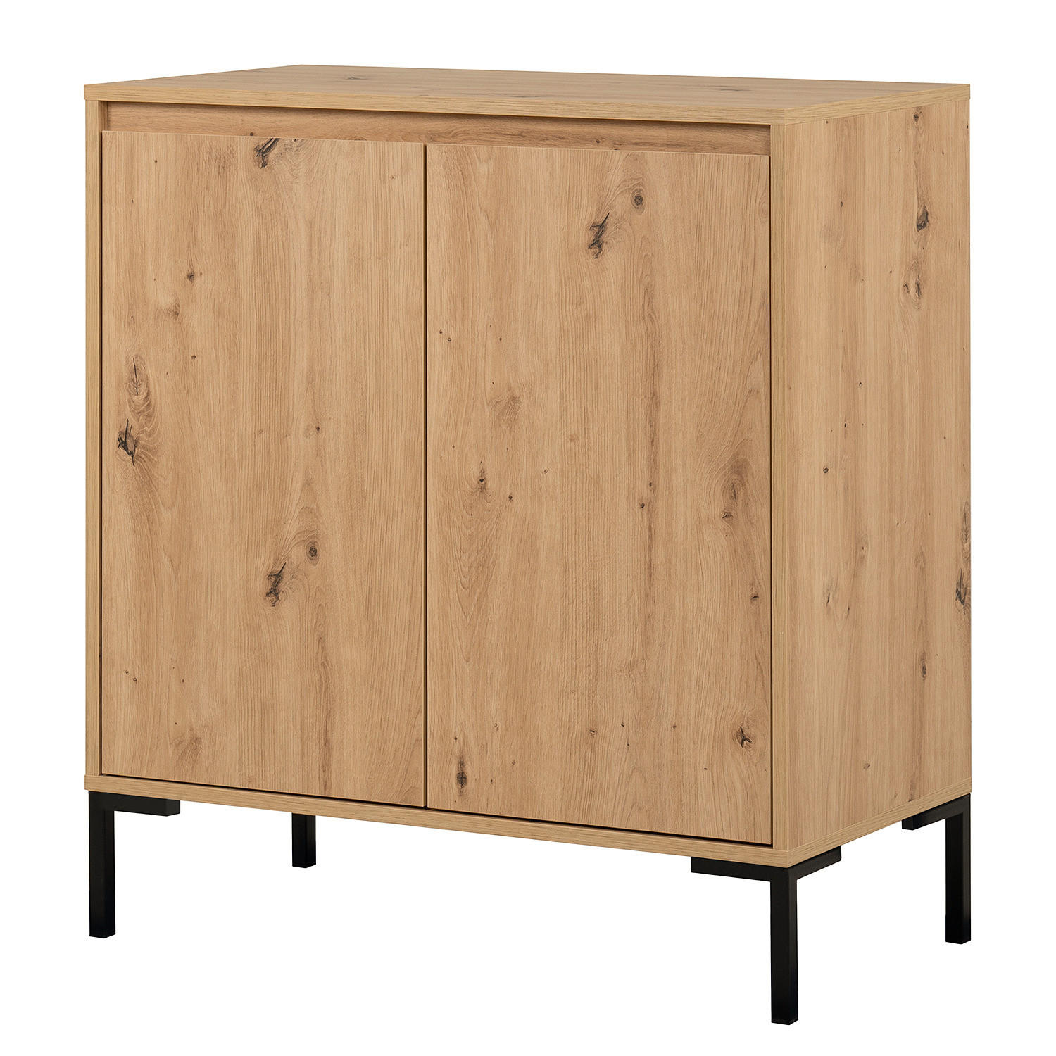 KOMMODE mit Türen - Eichefarben/Schwarz, Holzwerkstoff/Metall (81/87/40cm) - home24