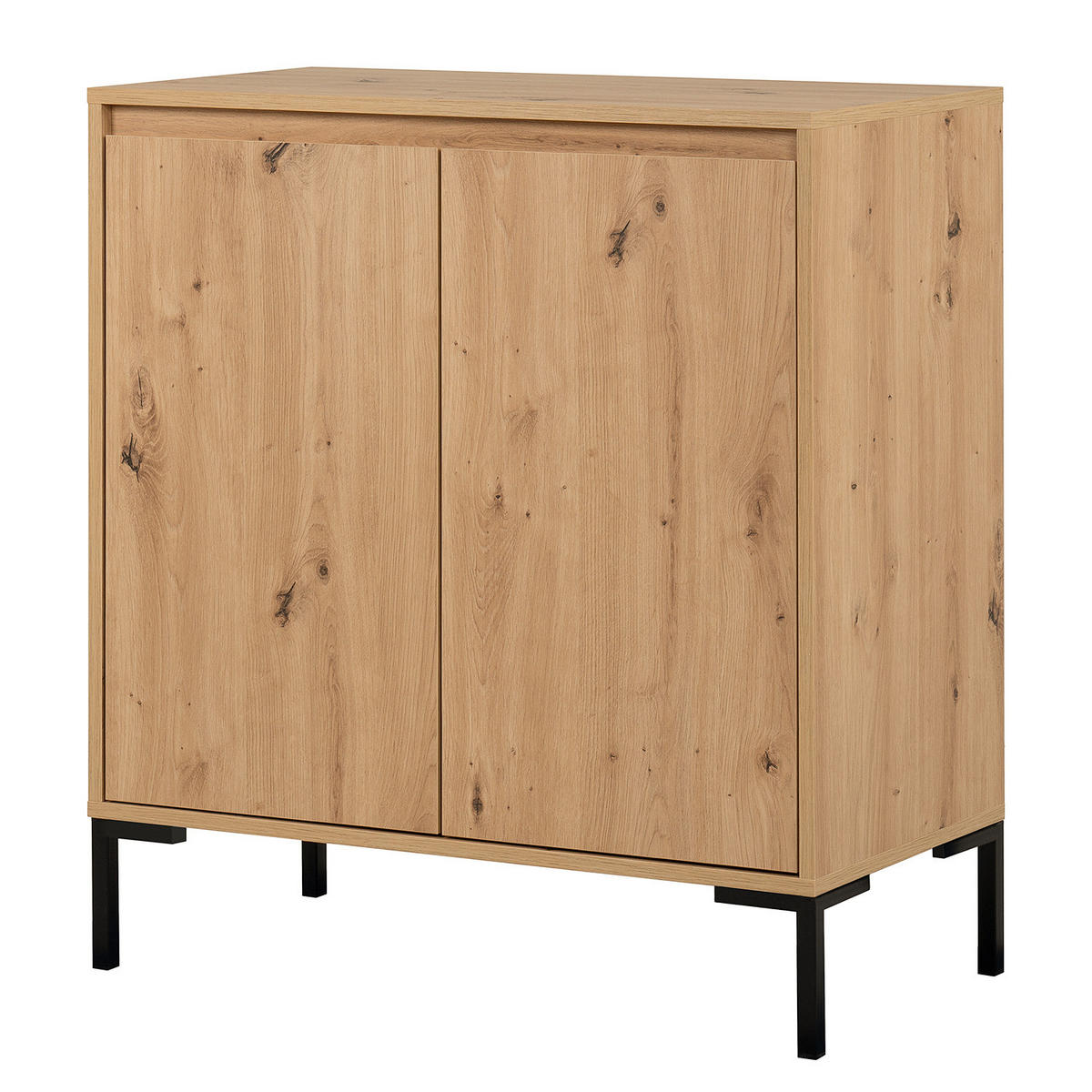 KOMMODE mit Türen - Eichefarben/Schwarz, Holzwerkstoff/Metall (81/87/40cm) - home24