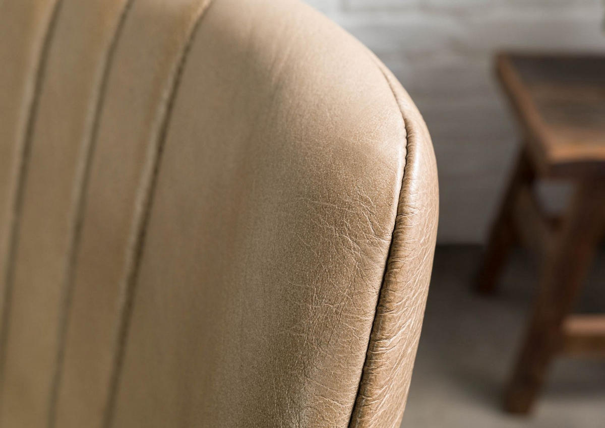 STUHL Echtleder (Büffel) 51 x 61 x 84 cm beige IRON LABEL #611 - Beige, Leder (51/84/61cm) - Massivmoebel24