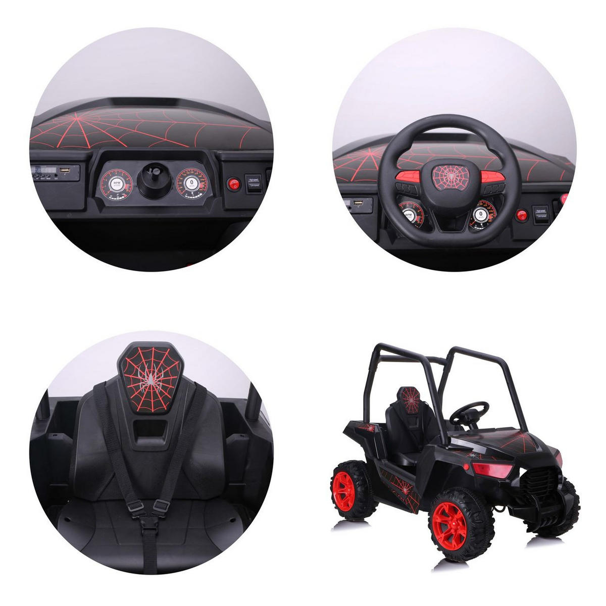 KINDERELEKTROAUTO Spider SUV schwarz Radio, Fernbedienung, Stoßdämpfer, Gurt - Schwarz, Kunststoff (118/69/86cm) - Chipolino