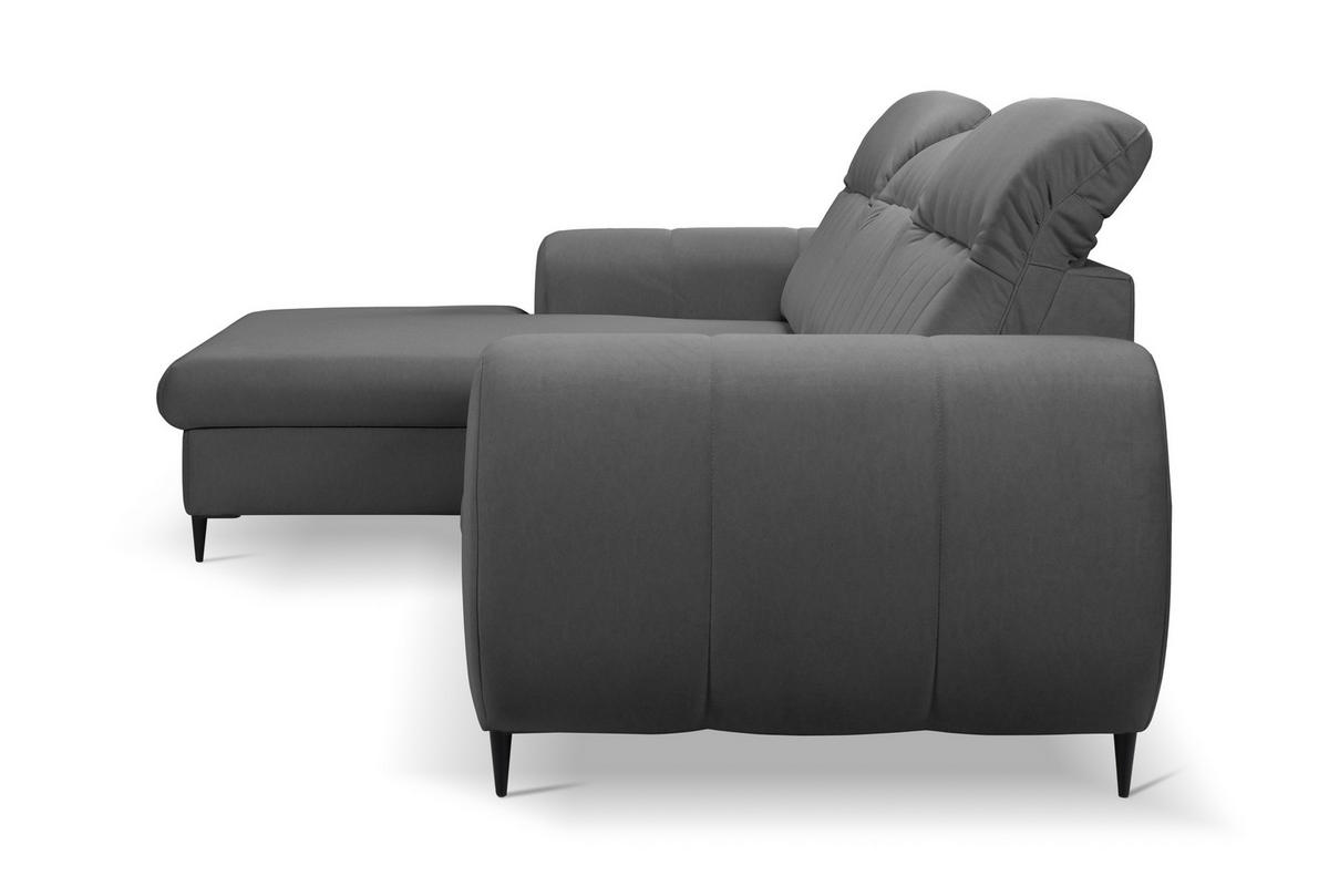 ECKSOFA PURO L-S Grau Plüsch-Stoff mit Schlaffunktion - Grau, Holz (275/166cm) - MASSENO
