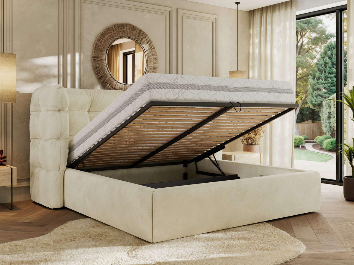 POLSTERBETT FLONELLE CLASSIC 180/200 - Creme Velvet - Pocket-Matratze - Creme, Textil (180/200cm) - MKS