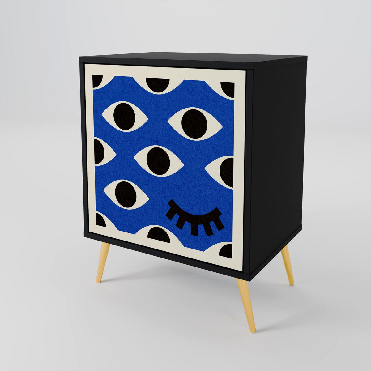 SIDEBOARD GEOMETRIC EYES, Schwarz, 57,5x42x67,5 cm, Schwarze Metall-Rahmenfüße - Multicolor/Schwarz, Holzwerkstoff/Metall (57.5/67.5/42cm) - SpaceRebels