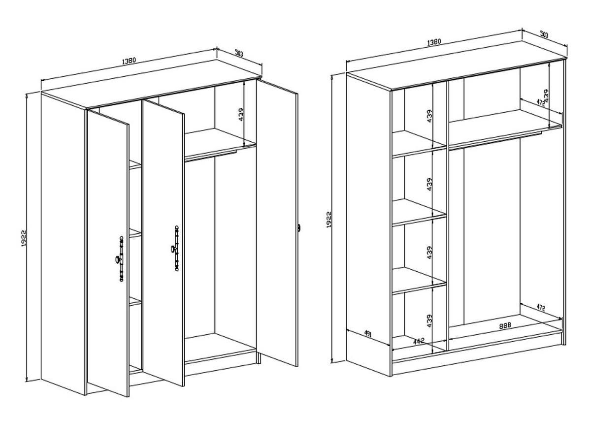 KLEIDERSCHRANK Pinie Landhaus, Drehtürenschrank 138 cm 3-türig mit Soft-Close - Silberfarben/Weiß, Holzwerkstoff/Metall (138/193/51cm) - Furn.Design