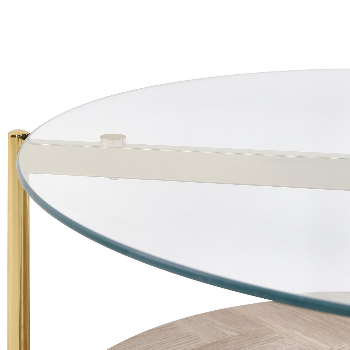 COUCHTISCH Gold/Heller Holzfarbton Lovell - Hellbraun/Goldfarben, Glas/Holzwerkstoff (80/80/45cm) - Beliani