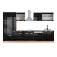 KÜCHENZEILE R-Line Schwarz-Eiche Hochglanz/Goldkraft Eiche 350 cm AP Marmor - Schwarz Hochglanz/Eiche Wotan, Holzwerkstoff (350/81.6/60cm) - Vicco