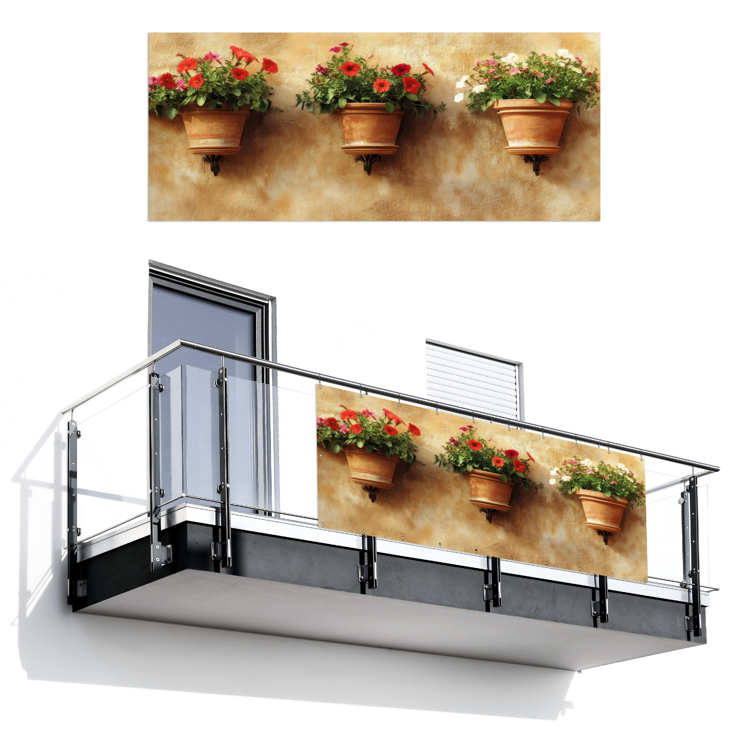 BALKON-SICHTSCHUTZ Blumentöpfe - Wand - Vintage - Terracotta, Kunststoff (300/120cm) - MuchoWow