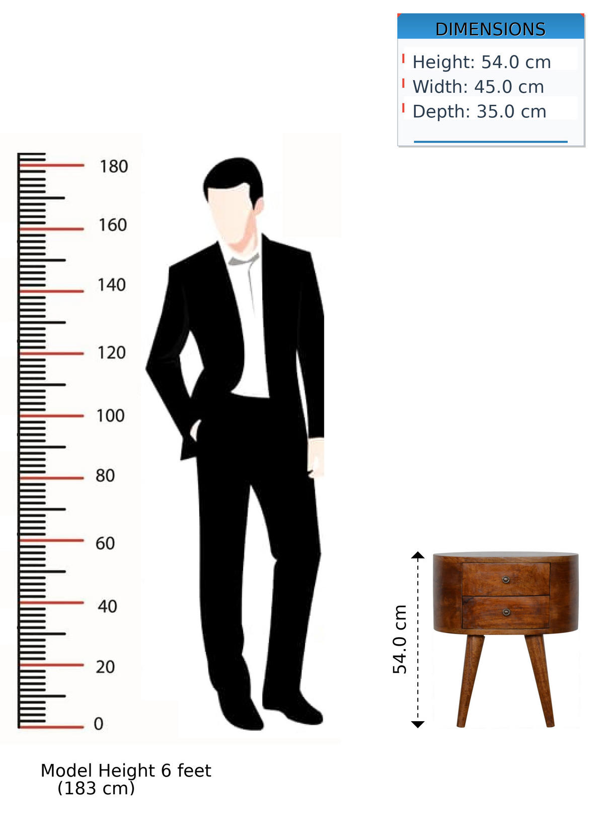 NACHTTISCH Massives Mangoholz mit Kastanienholz-Finish, 54 x 35 x 45 cm - Messingfarben/Braun, Holz/Metall (45/54/35cm) - Artisan Furniture