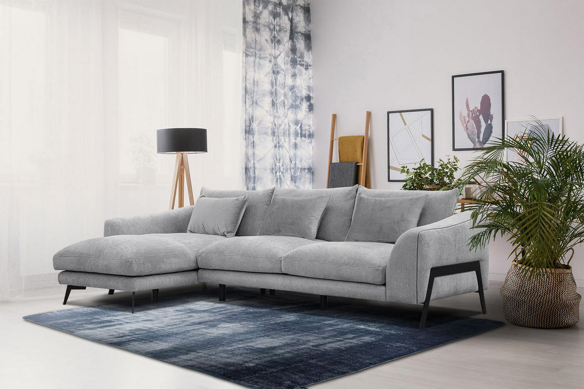ECKSOFA WINTER 4-Sitzer, hellgrau - Hellgrau/Schwarz, Holzwerkstoff/Textil (158/269cm) - Courtois Laville