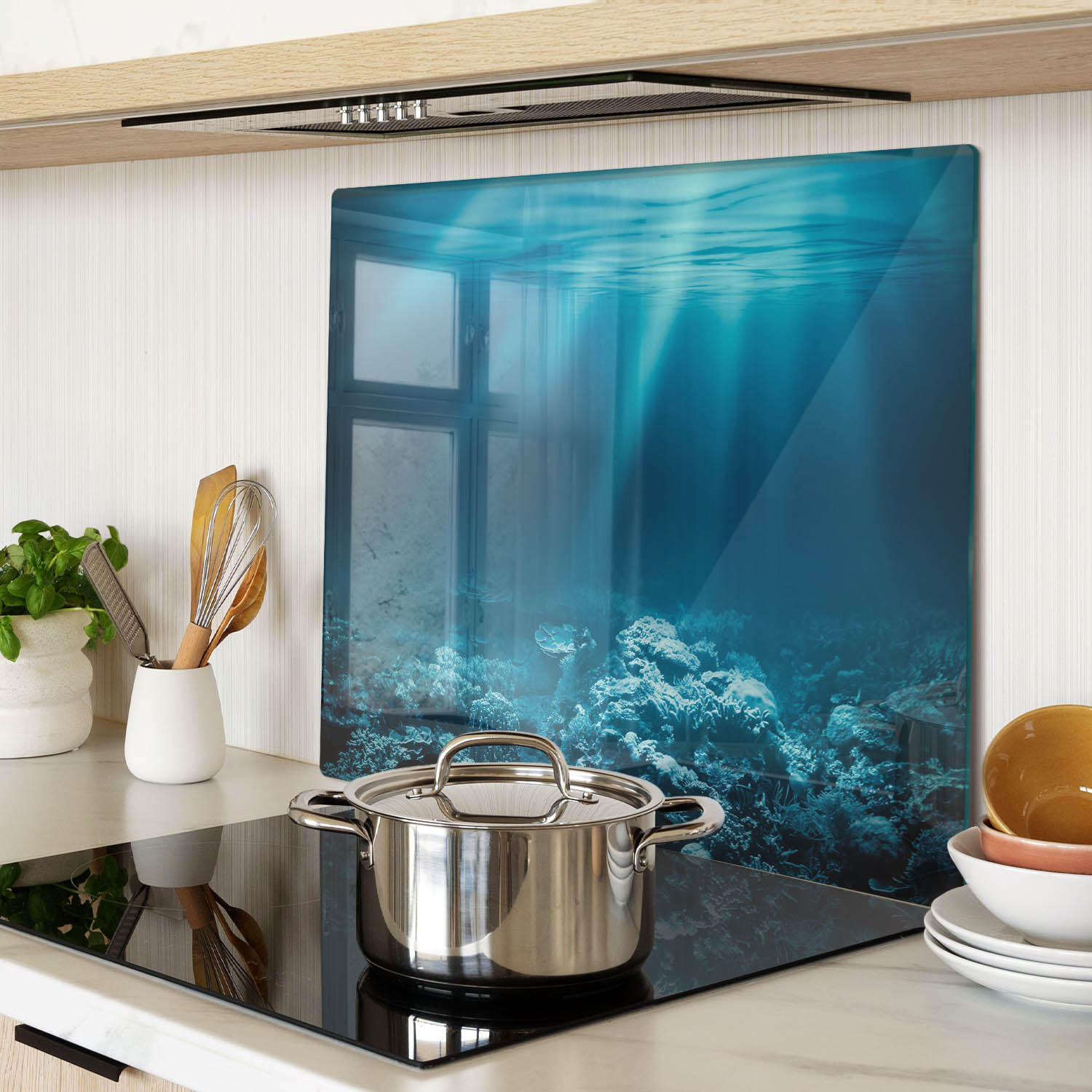 GLASPLATTE 60x52 cm Unterwasserwelt - Blau, Glas (60/0.4/52cm) - TULUP