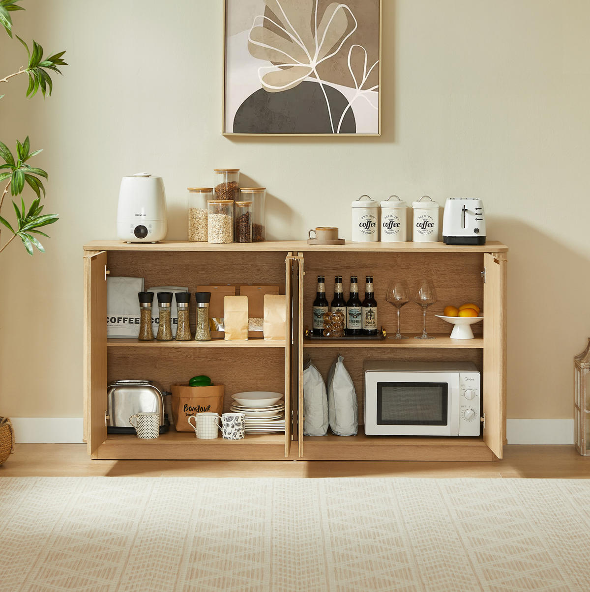KOMODA z MDF 160x80x40 cm dubový dekor se 4 dvířky, úložným prostorem a vlnitým čelem - barva dubu, kompozitní dřevo (160/80/40cm) - Modfu