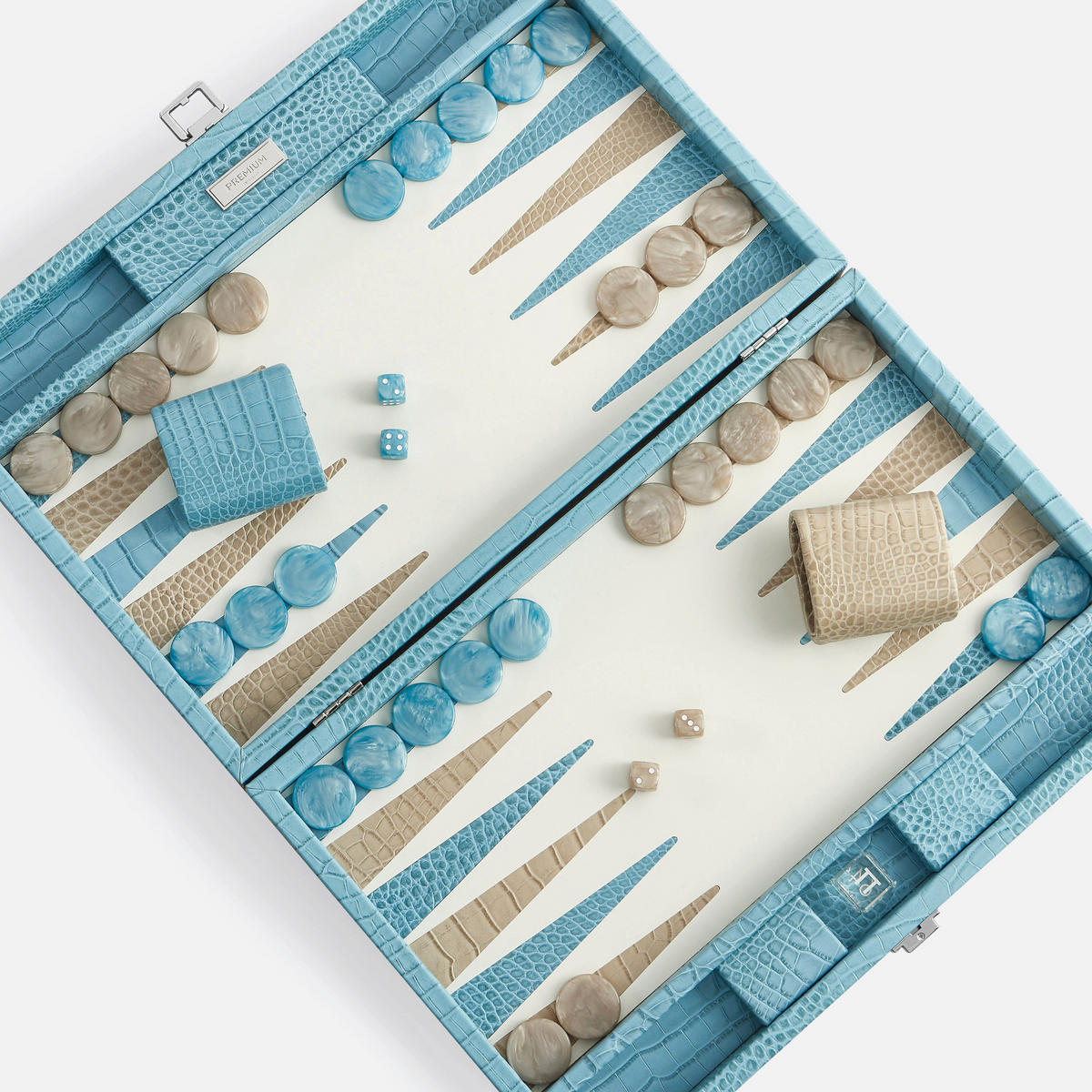 BACKGAMMON – Groß BACKGAMMON Leder Riviera-Blau 46cm - Blau, Leder (46/30.3cm) - Premium Interiors