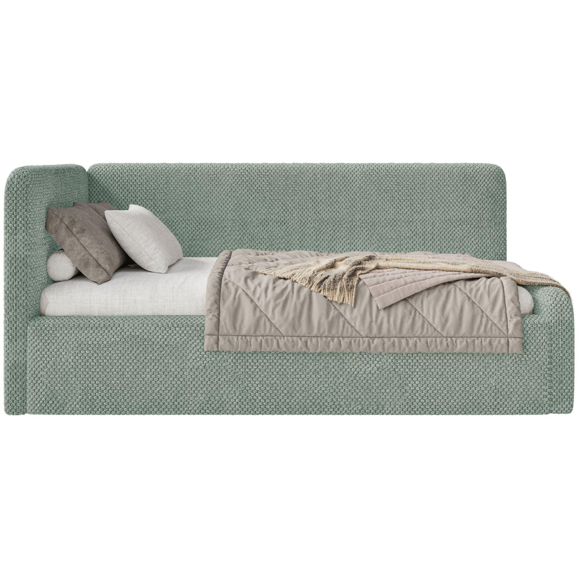 JUGENDBETT Fanko Plüsch Salbeigrün 90x200 cm - Schwarz/Hellgrün, Kunststoff/Textil (90/200cm) - Selsey