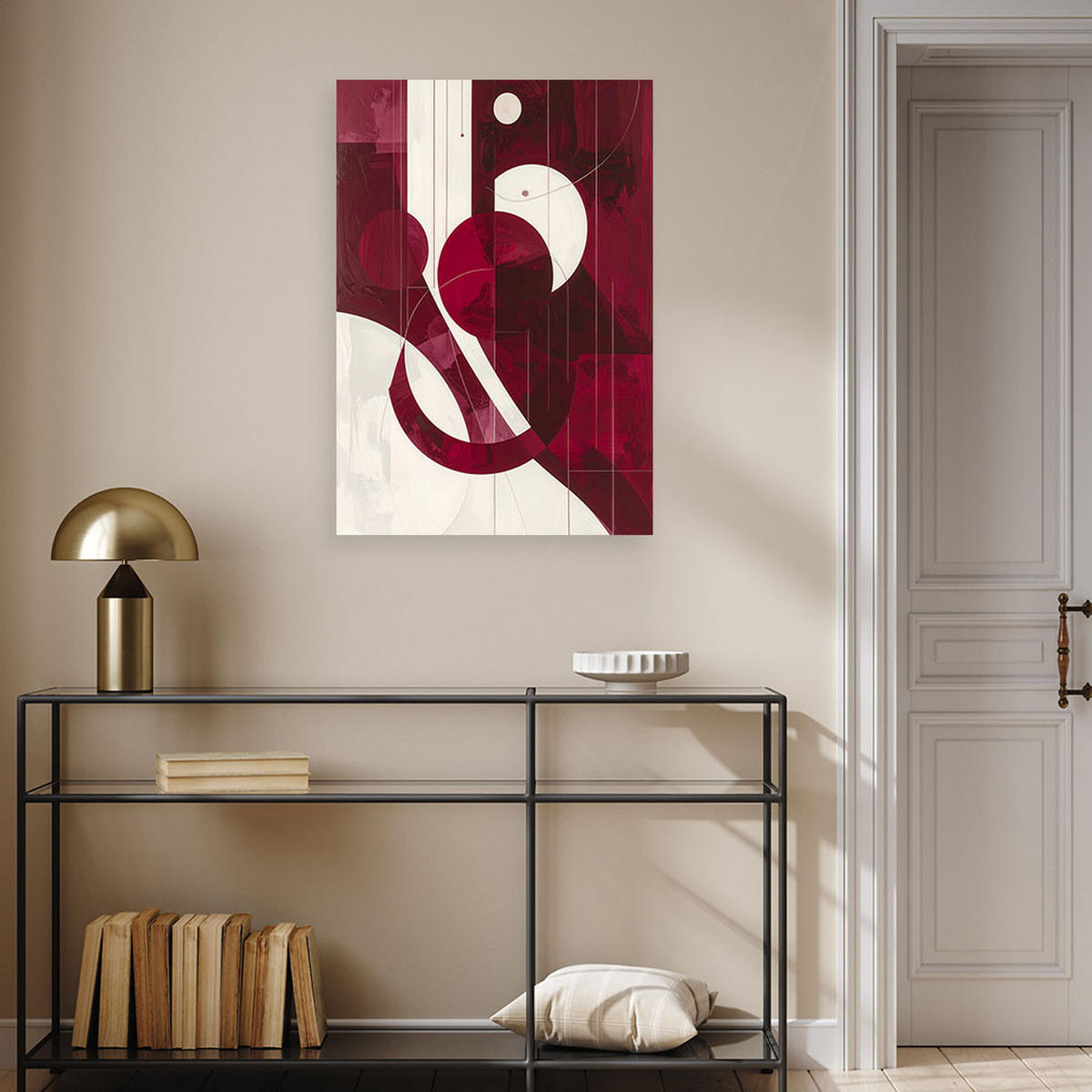 WANDBILD, Minimalistische Abstraktion mit burgunderroten geometrischen Formen - Rot, Textil (80/120cm) - Feeby