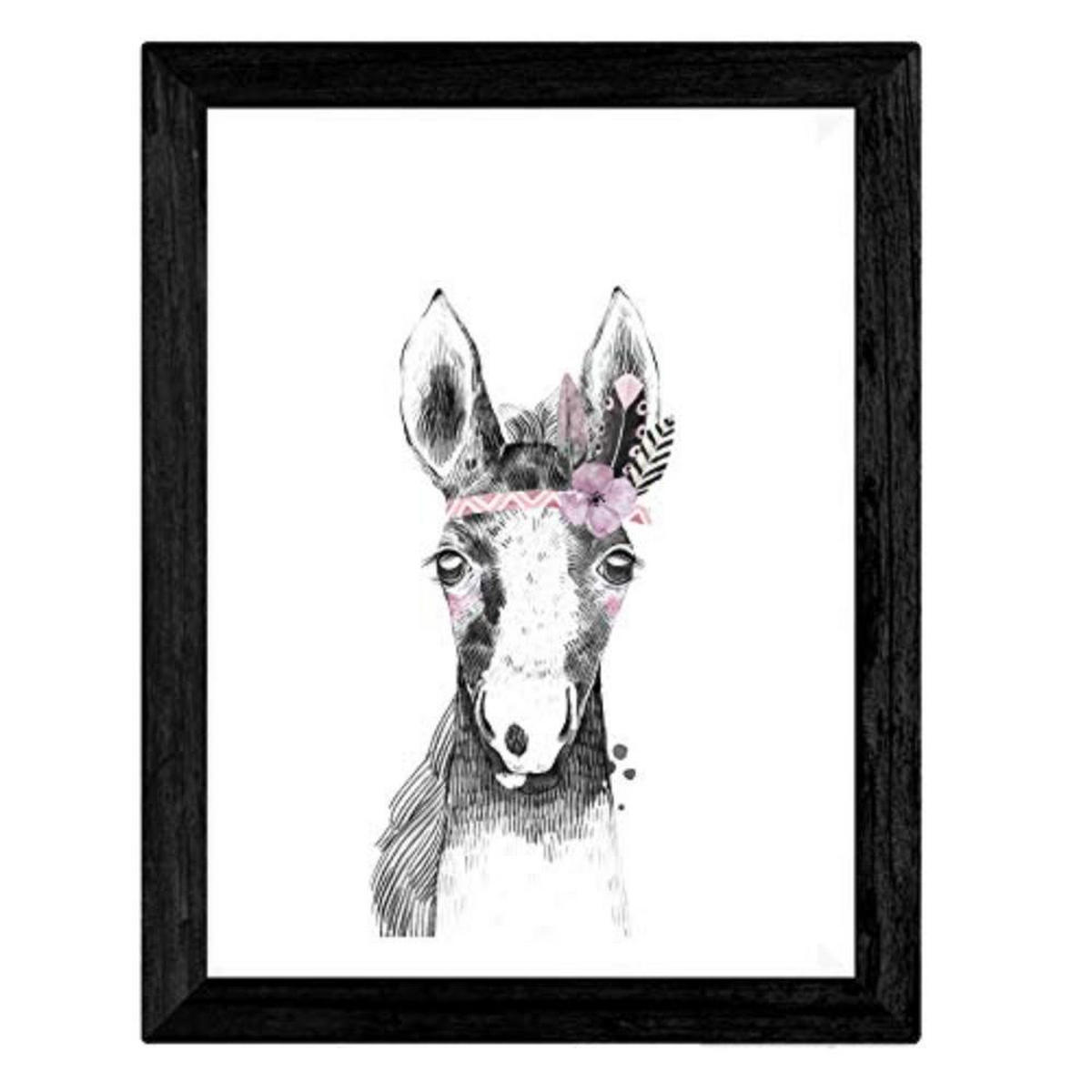 POSTER Set mit 4 „Tiere mit Federn und Blumen“ A3 Schwarzer Rahmen - Schwarz, Papier (29.7/3cm) - Nacnic