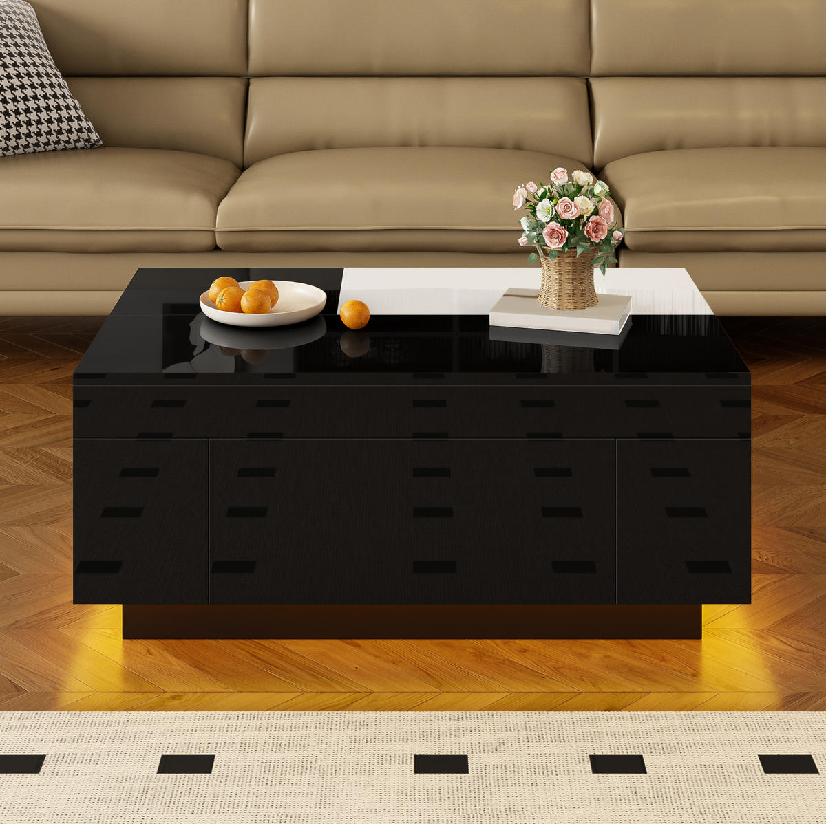 COUCHTISCH mit LED und Stauraum 80 x 50 cm MDF Schwarz/Weiß - Weiß, Wellpappe (80/50/35.5cm) - Meubliv