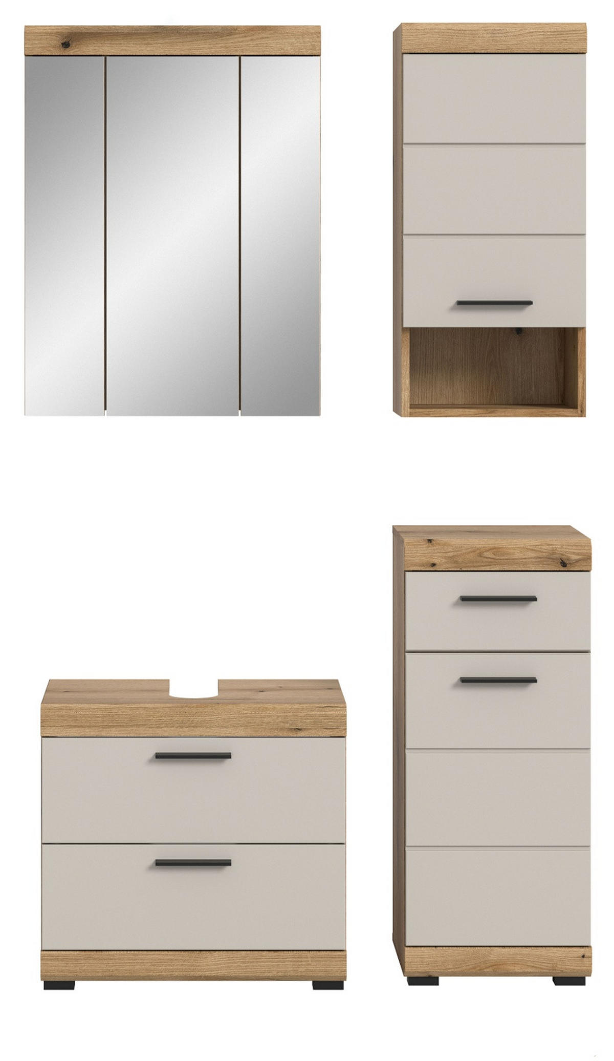 BADMÖBEL-SET Sand Kaschmir, Evoke Eiche 4-teilig, Badkombination 112 x 191 cm - Kaschmir/Eichefarben, Glas/Holzwerkstoff (112/191/34cm) - Inn.Furn