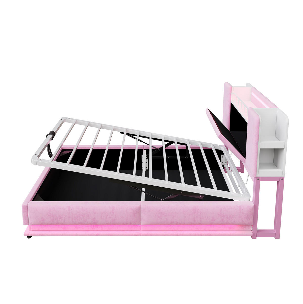 POLSTERBETT 90/200 cm Pink mit LED-Beleuchtung und Stauraum aus Samt - Rosa, Textil (90/200cm) - OKWISH