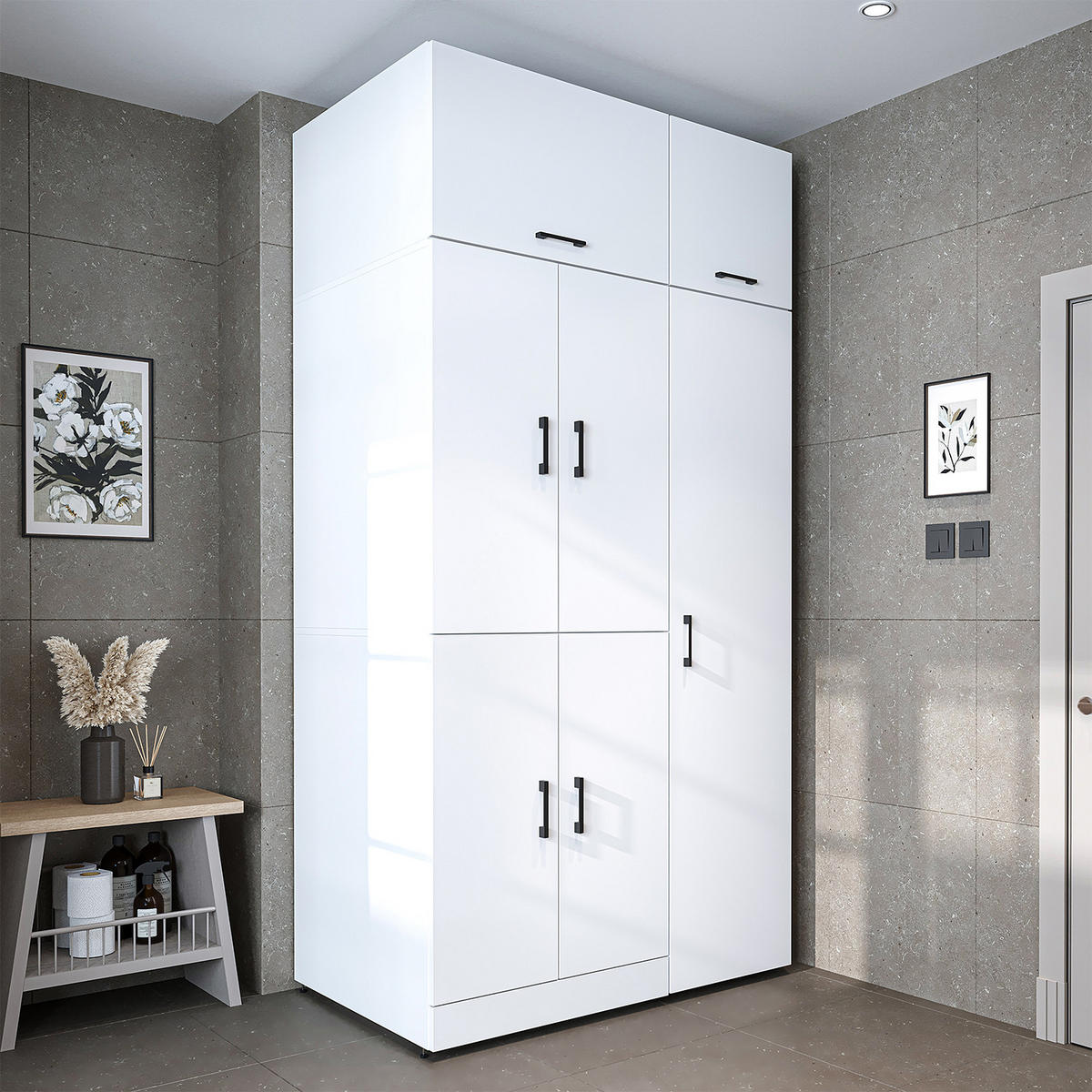 WASCHMASCHINENSCHRANK DORA-I 115cm Breit, 230cm Hoch - Weiß, Holzwerkstoff (115/230/73.8cm)
