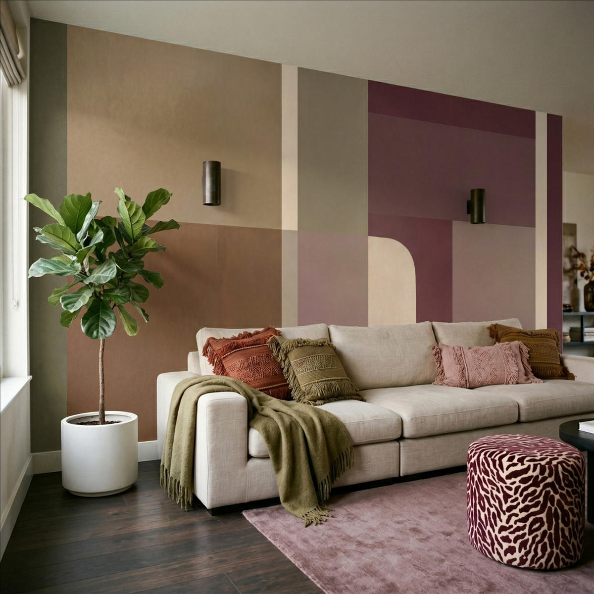 TAPETE - Unis - Abstrakt - Bordeaux - Linien - 450x280 cm - Multicolor, Papier (450/280cm) - OnlyWow