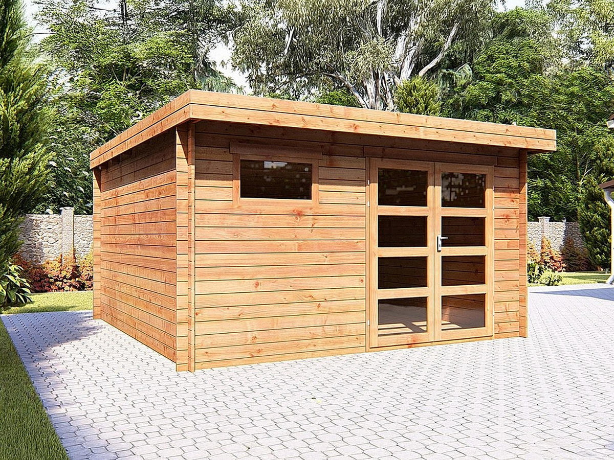 SCHREBERGARTENHAUS - 388 cm x 388 cm - Holz, Platte, Glas - Naturfarben Dunkel - CORALIO - Naturfarben, Glas/Holz (388/203.3/388cm) - Vente-Unique