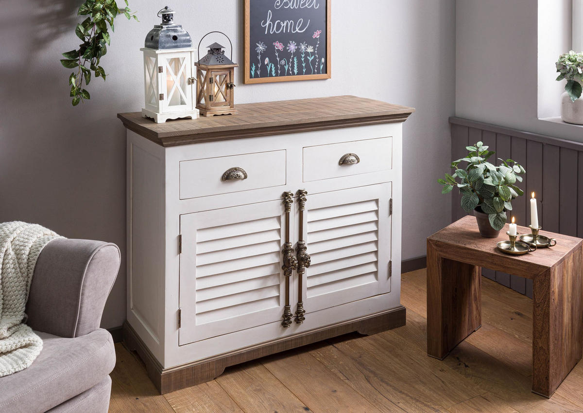 SIDEBOARD Mango 107x45x90 weiß lackiert TOULOUSE #107 - Weiß, Holz (107/90/45cm) - Massivmoebel24