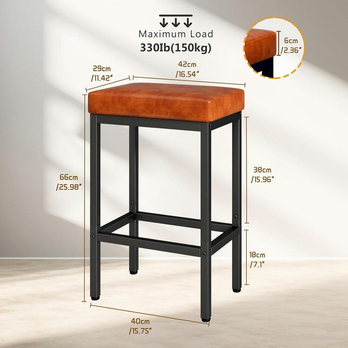 BARHOCKER 2er Set Karamell Braun 66 cm - Braun, Kunststoff (42/66/29cm)