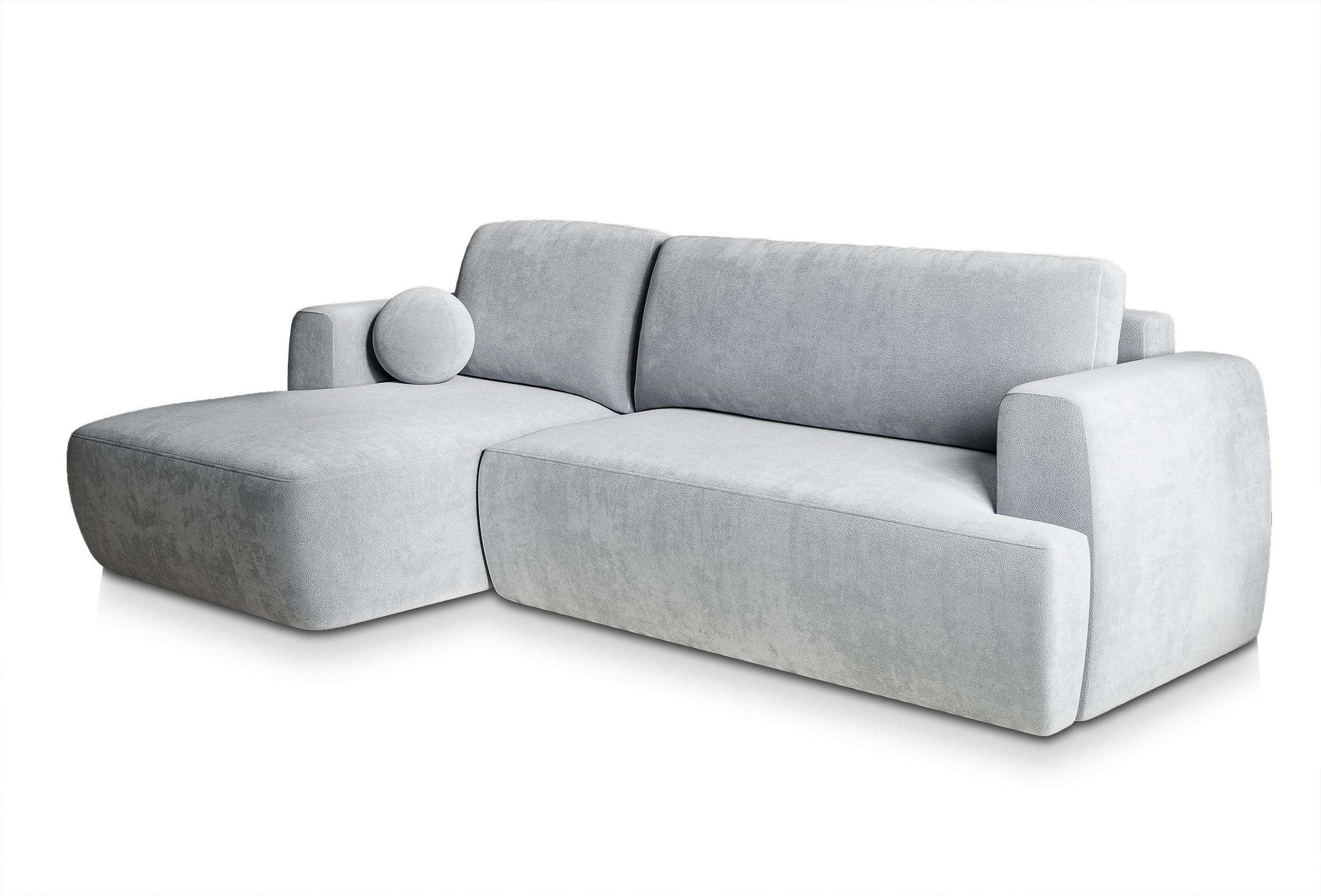 ECKSOFA SENTI K L-S Hellgrau Plüsch-Stoff mit Schlaffunktion - Hellgrau, Holz (246/148cm) - MASSENO
