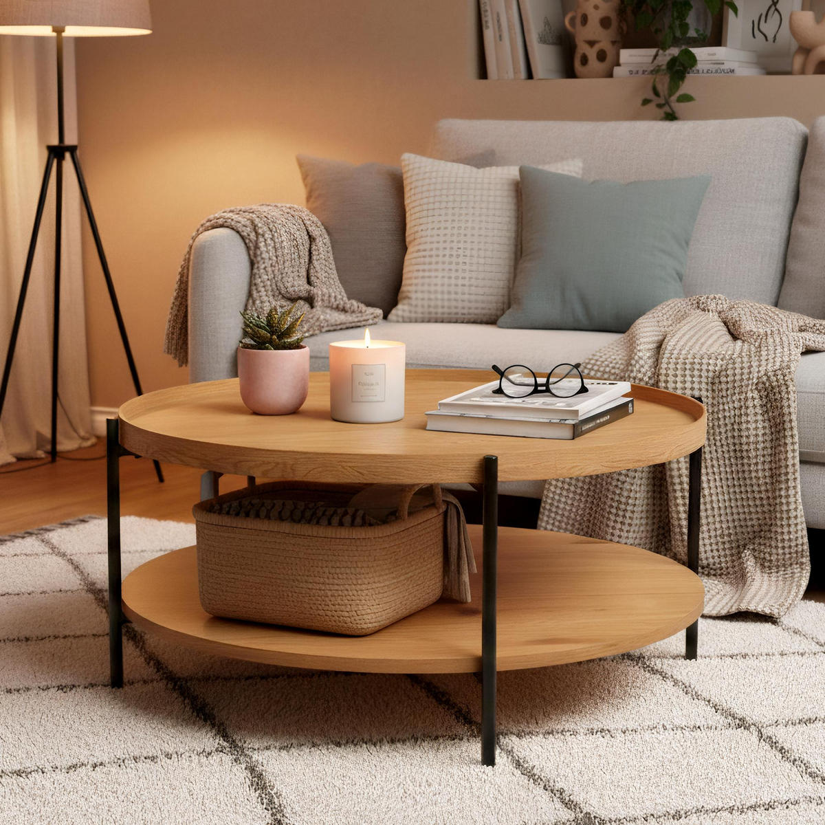 COUCHTISCH Honim Holz Natura Beistelltisch Rund - Naturfarben, Holz (80/80/40cm) - DELUKE