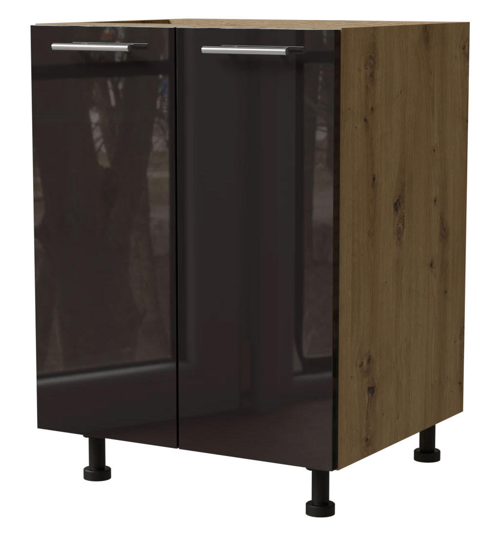 Feldmann-Wohnen Küchenunterschrank Schwarz Hochglanz, Eiche Artisan 60x82x50 cm