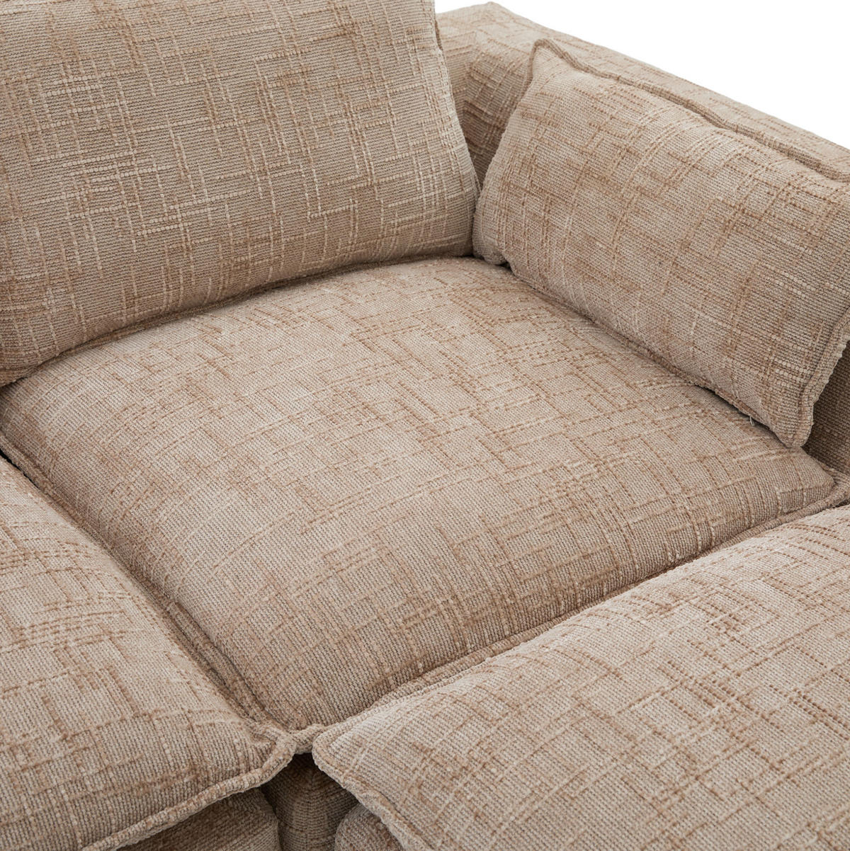 SOFA modular 3-Sitzer mit Fußhocker 256 x 161 cm Chenille Khaki - Braun, Holzwerkstoff (161/256cm) - Meubliv