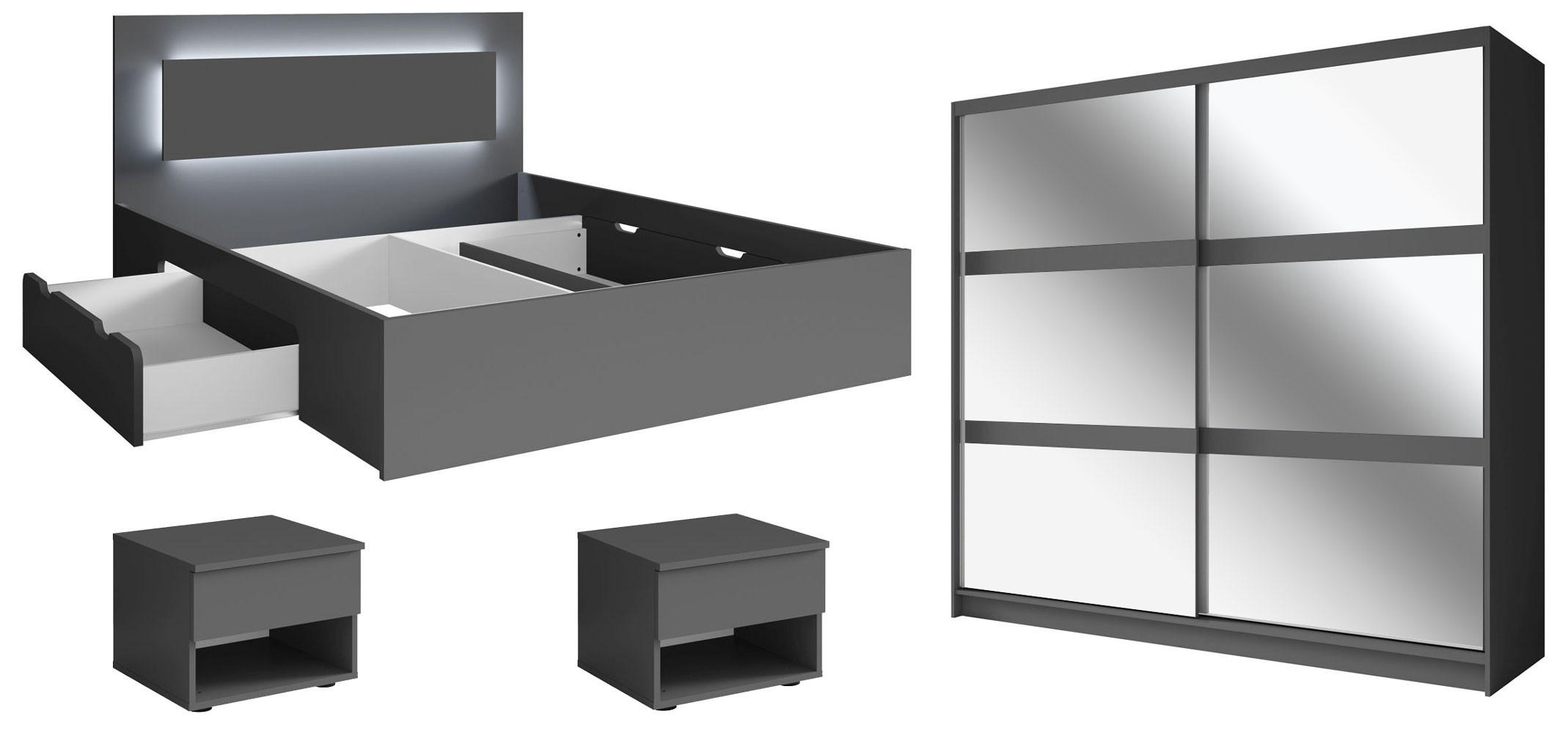 Feldmann-Wohnen Schlafzimmer-Set Grau 140x200 cm