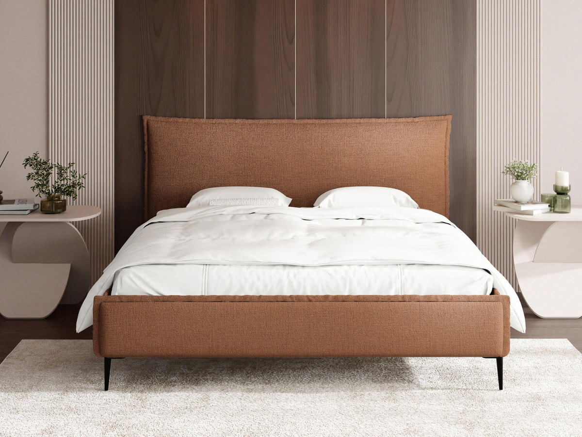 POLSTERBETT Pillow Rise mit Bettkasten, Lattenrost & hohen Metallfüßen in Orange Chenille 160x200 cm - Birkefarben/Schwarz, Holz/Holzwerkstoff (160/200cm) - WFL GROUP