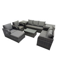 GARTENMÖBELSET mit Couchtisch Polyrattan 8-Sitzer - Dunkelgrau/Grau, Glas/Kunststoff - Fimous