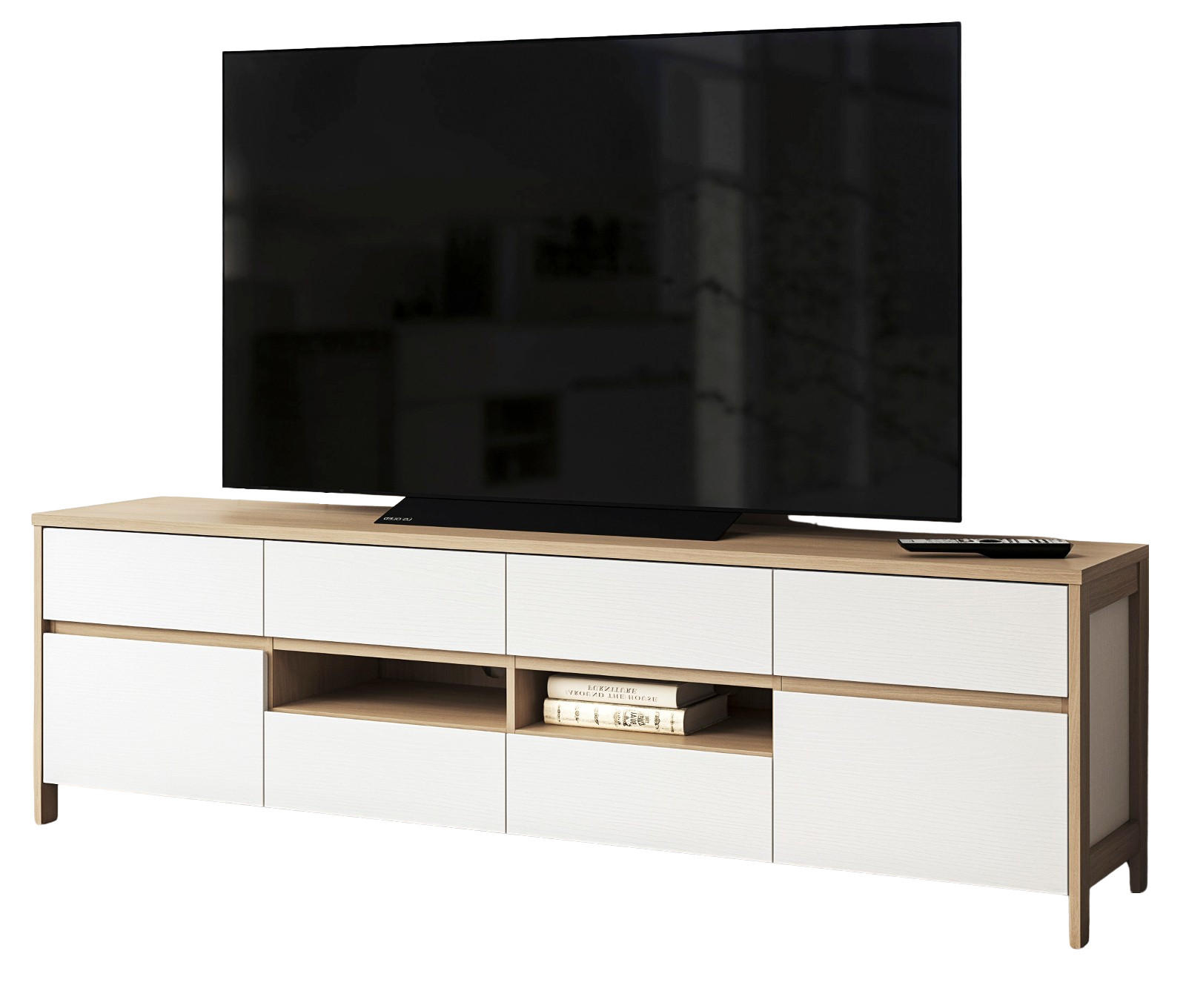 TV-LOWBOARD weiß, Eiche, TV Unterteil skandinavisch 193 cm, Soft-Close, Finnes - Eichefarben/Weiß, Holzwerkstoff/Metall (193/58/39cm) - Furn.Design