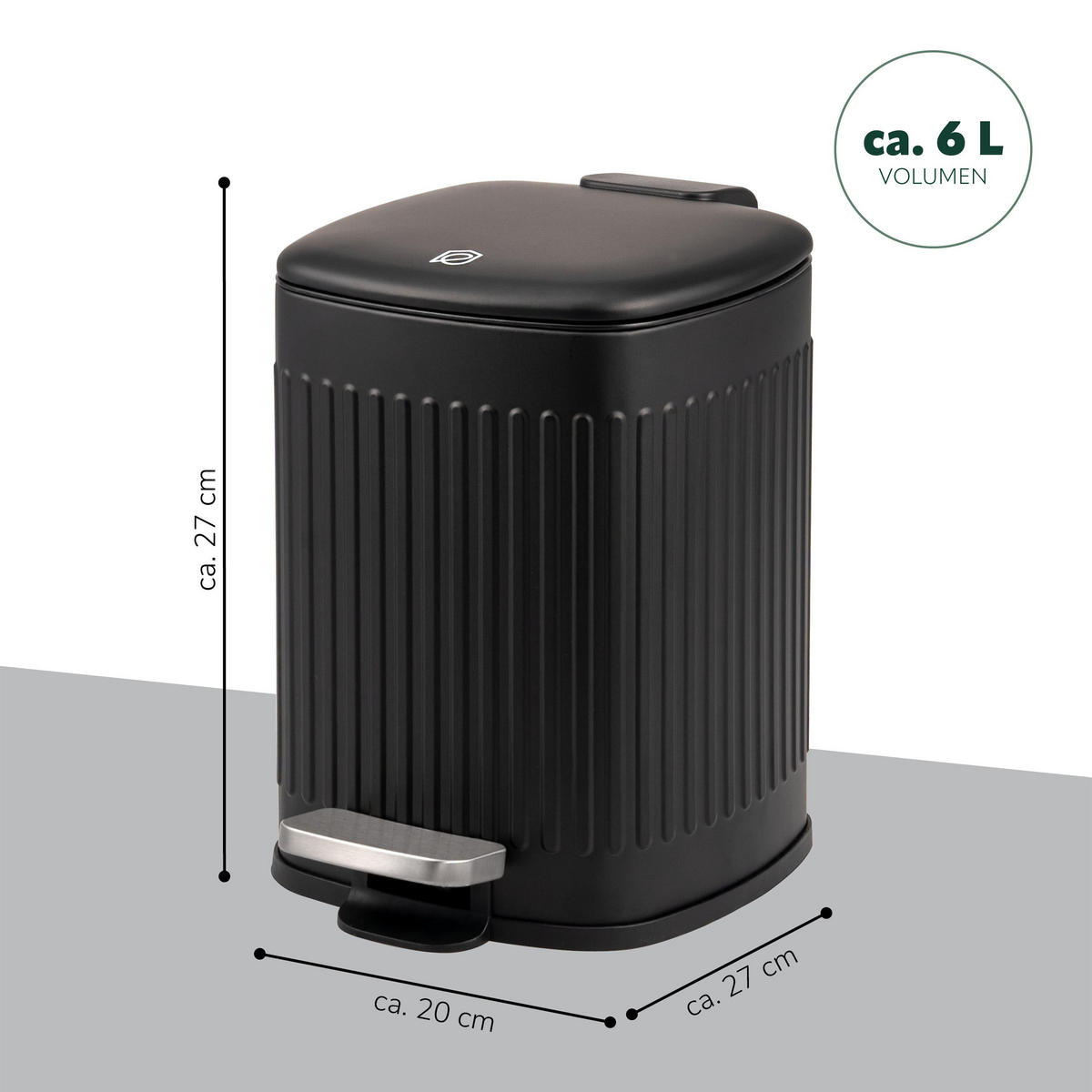 KOSMETIKEIMER 6 Liter, schwarz - Schwarz, Metall (20/27/27cm) - eluno