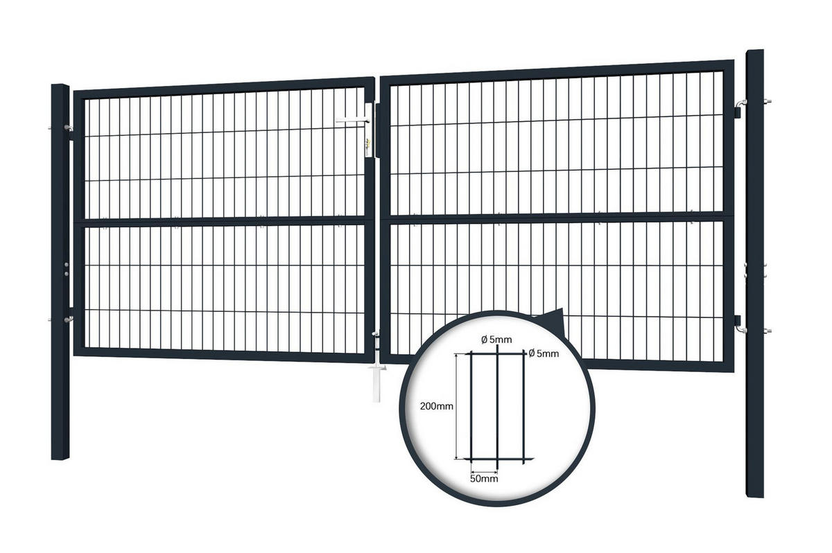 ZAUNTOR Razo Grau 3m H.120cm + TÜRCHEN 1m H.120cm - Grau, Metall (306/126cm) - Casanoov
