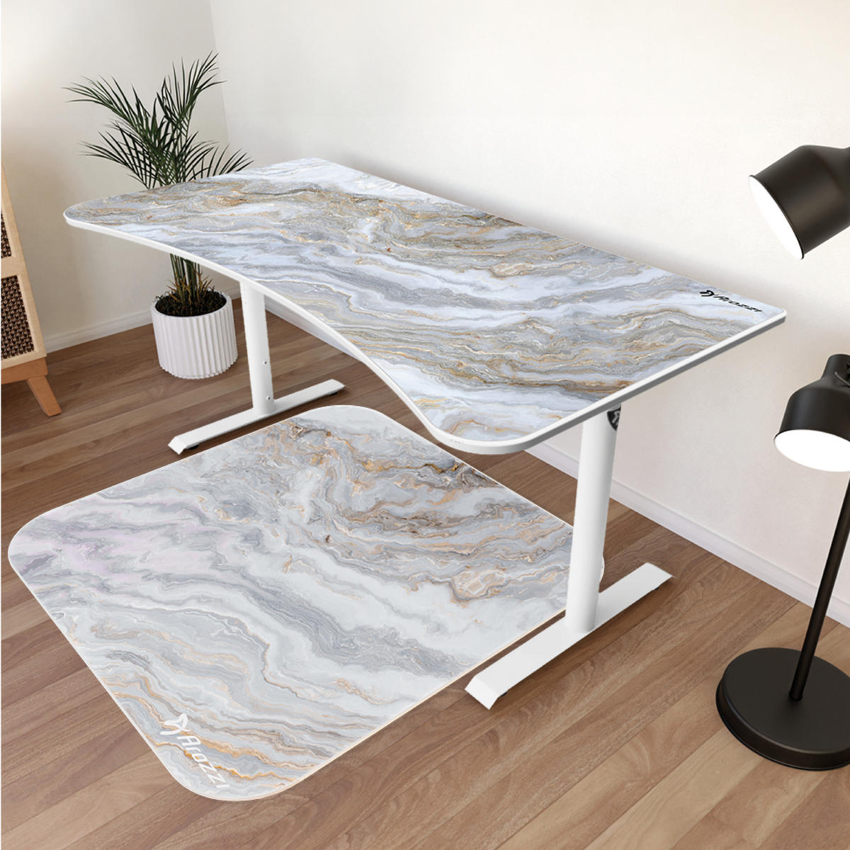 BODENSCHUTZMATTEN Zona Quadrat 116 cm Weißer Marmor - Weiß, Textil (116/116cm) - Arozzi