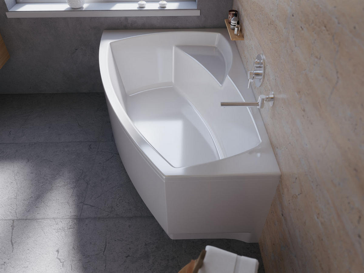BADEWANNE Eckwanne FRIDA 140/90 Rechts mit Schürze Ablauf Füße - Weiß, Kunststoff (90/59/140cm) - bad land
