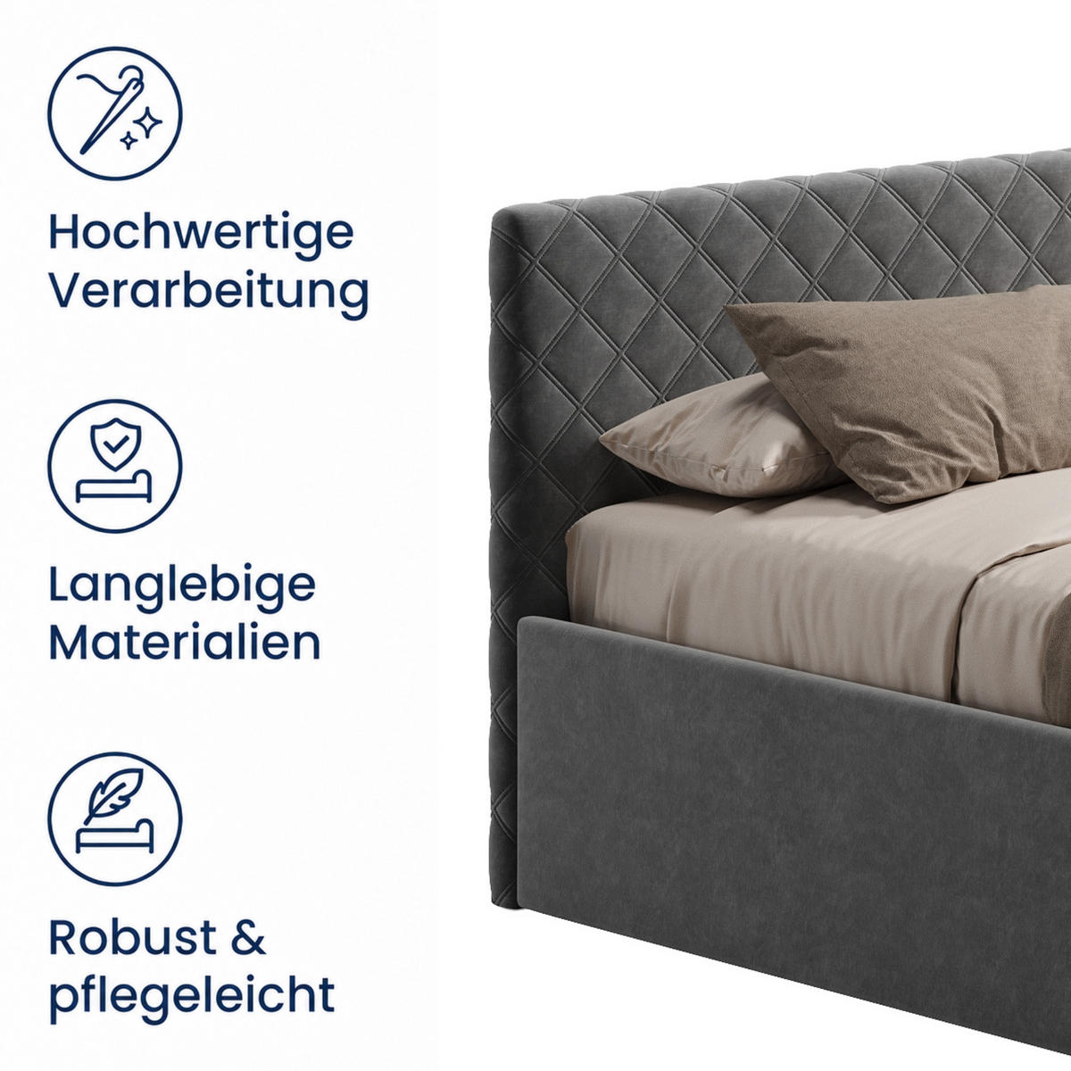 POLSTERBETT 180x200 cm Bonnellfederkernmatratze H2 in Anthrazit - Anthrazit, Textil (180/200cm) - Home Collective