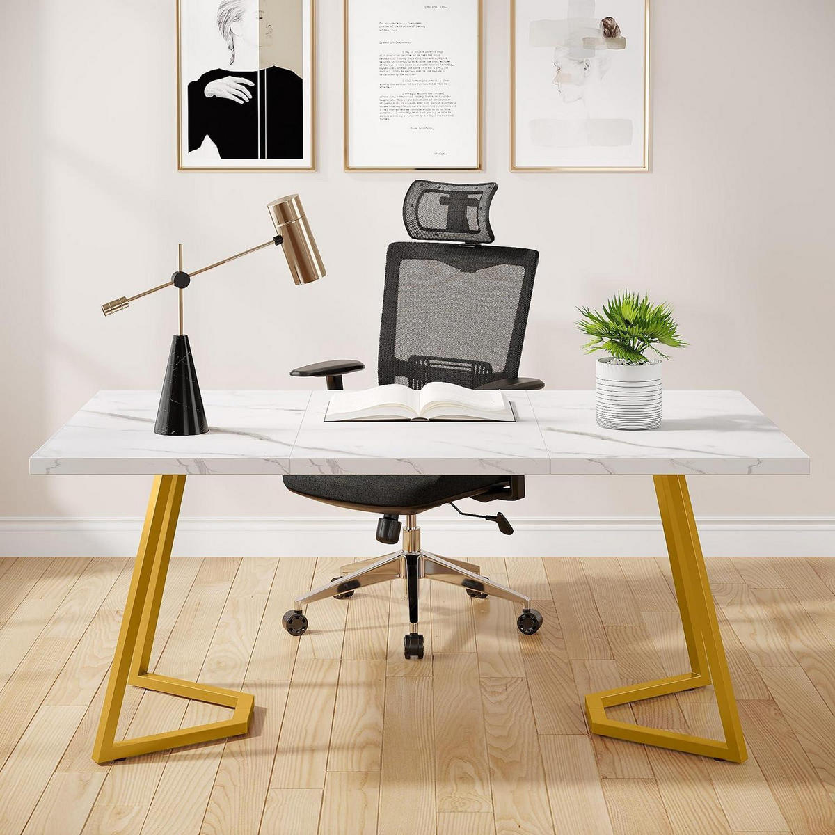 SCHREIBTISCH Computertisch Weiß Gold 140 x 80 cm - Multicolor, Holzwerkstoff (80/140/75cm)