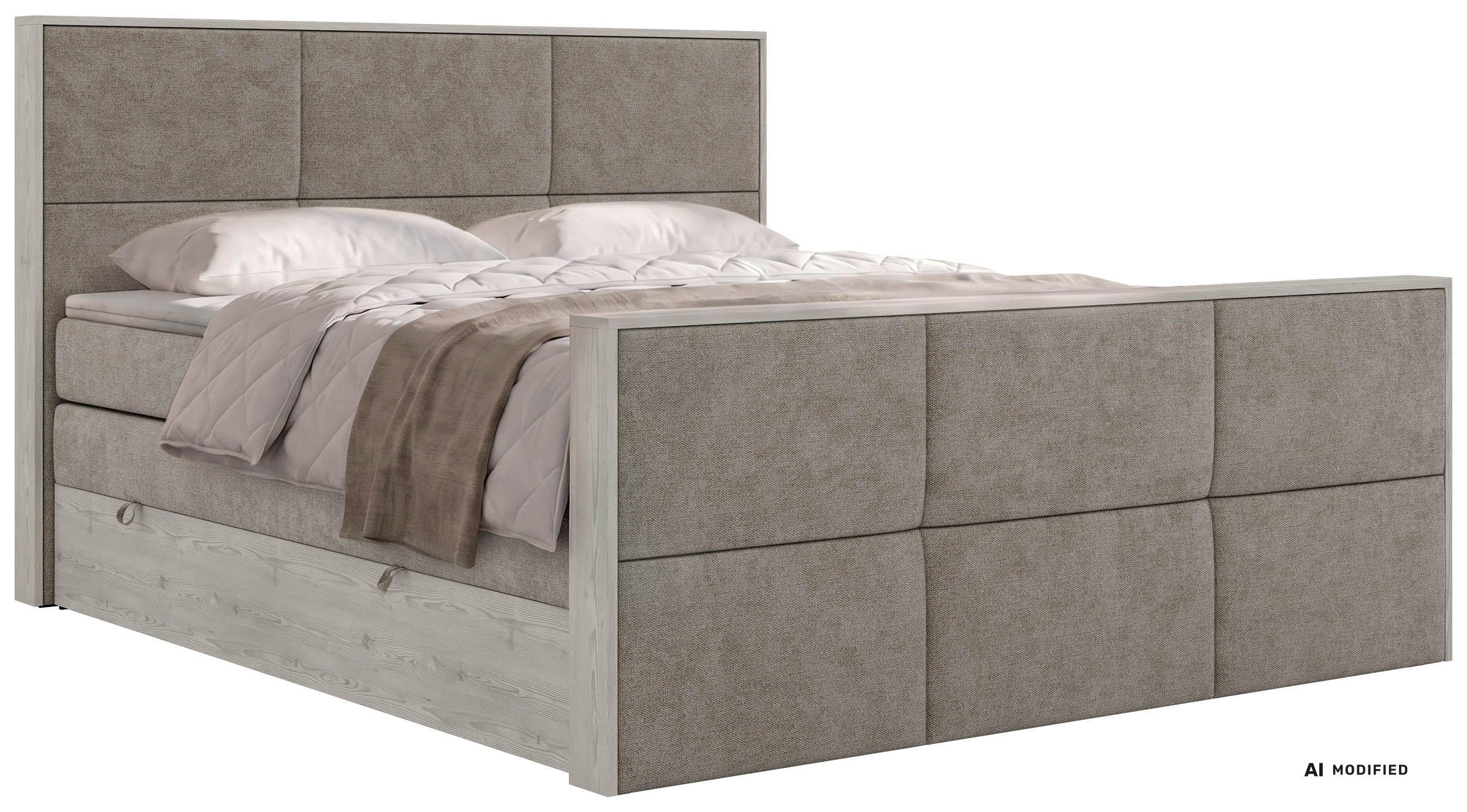 MKS POSTEL BOXSPRING DELNOR KING DUO 140/200 - Šedobéžová Strukturovaná látka - Topper Visco - H4