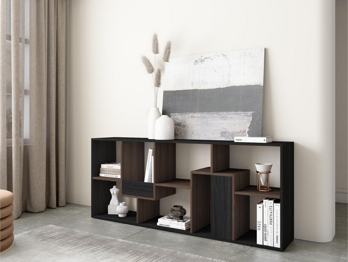 REGAL Bibliothek, Schwarz und Eiche dunkel, 67/31/162cm - Dunkelbraun/Schwarz, Holzwerkstoff (67/162/31cm) - Skraut Home