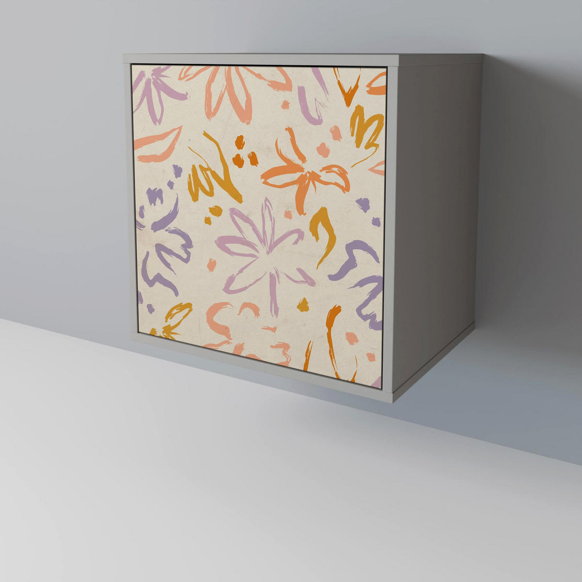 SIDEBOARD SPRING WHIMSY, Grau, 57,5x42x70,5 cm, Schwarze Metall-Sternfüße - Multicolor/Schwarz, Holzwerkstoff/Metall (57.5/70.5/42cm) - SpaceRebels
